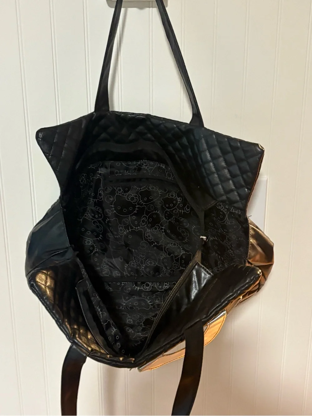 Hello Kitty Sanrio Black Quilted Tote with Silver Bow Accent 18